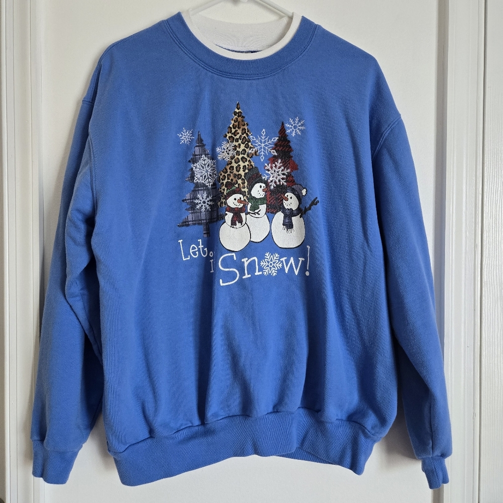 Vintage Top Stitch By Morning Sun Sweatshirt Snowman Let It Snow Womens 1X Blue